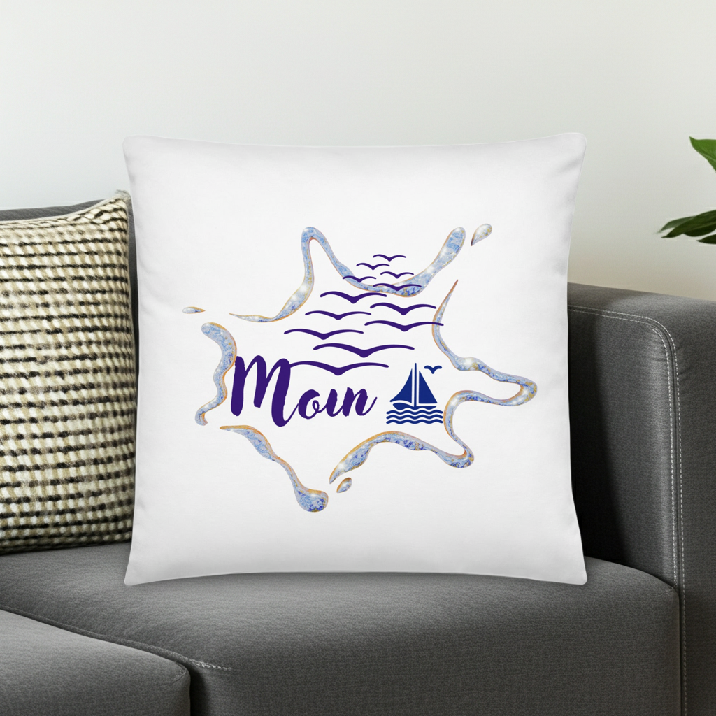 Dekokissen maritim 45x45 cm nautisches Design Sofakissen Blau-Weiß" Nahaufnahme
