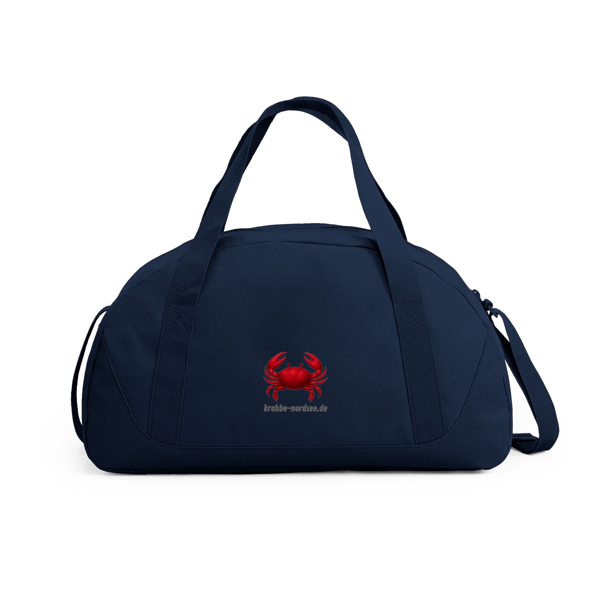 Reisetasche — Küstenkrabbe mit Ozean-Motiv blau Rückseite mit Logo
