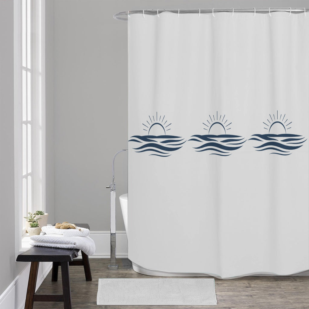 Duschvorhang mit Welle-Motiv – Polyester, 150 g/m²