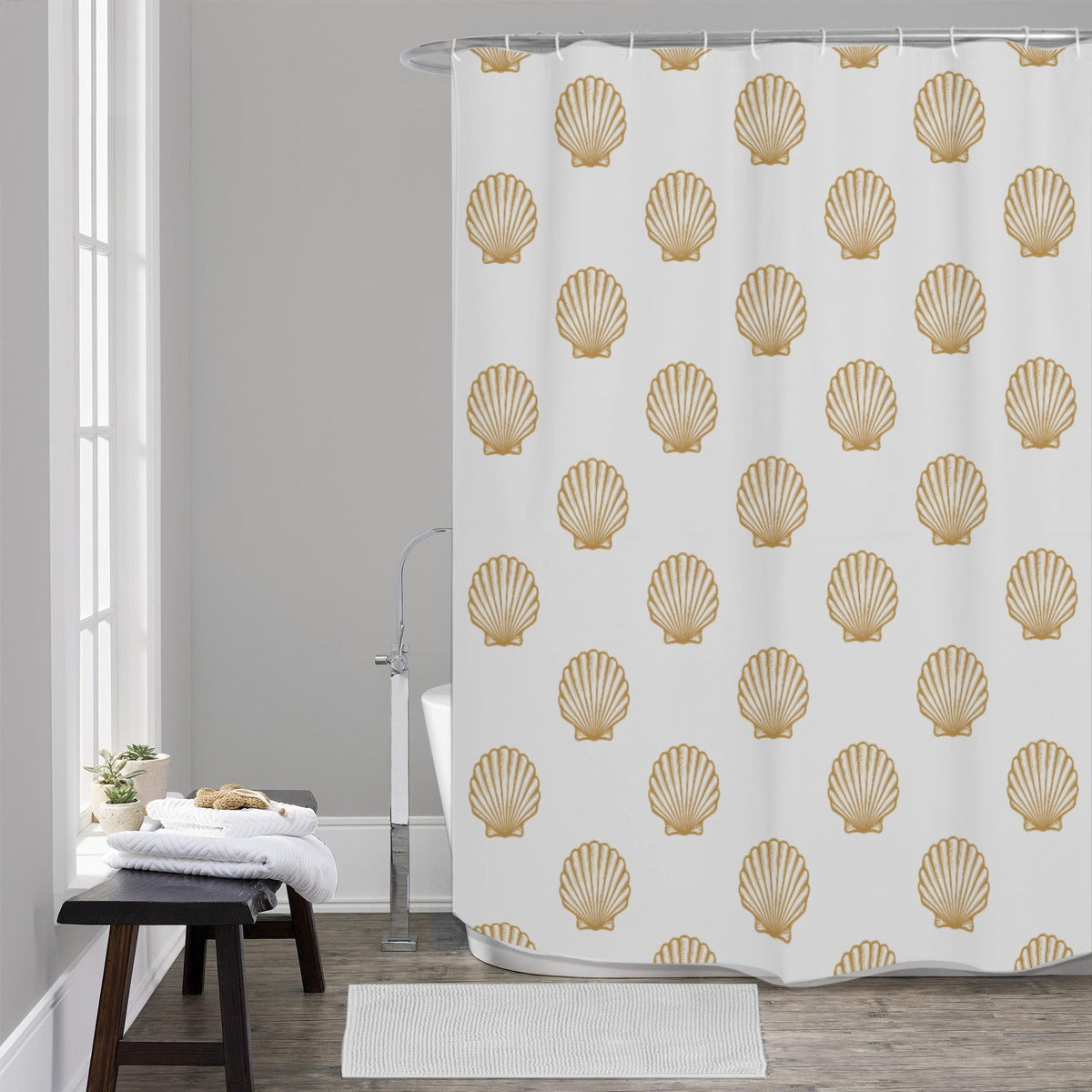 Duschvorhang mit Muschel-Motiv – Polyester 150 g/m²