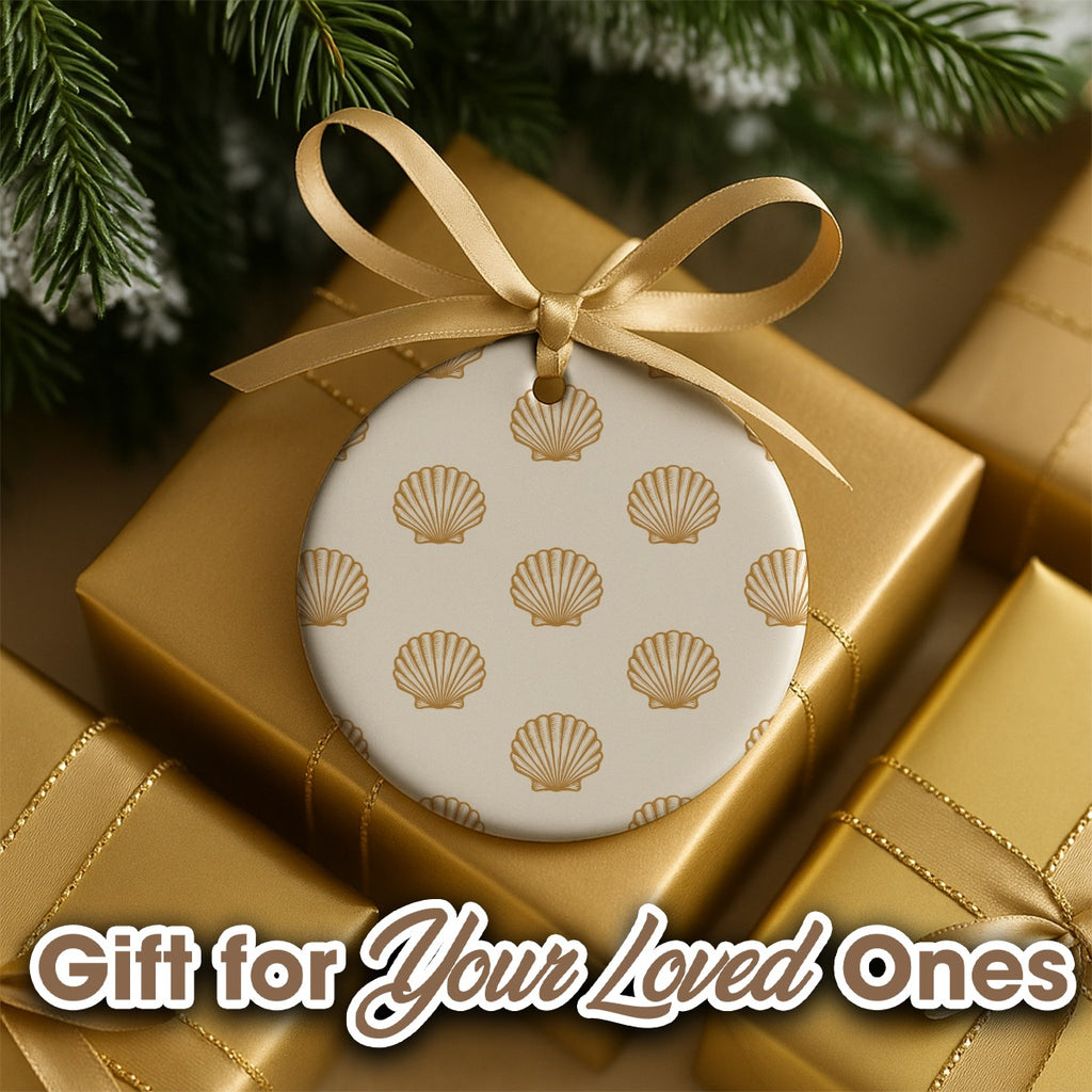 Runder Weihnachtsanhänger aus Keramik mit Muschel-Motiv – Beidseitig bedruckt