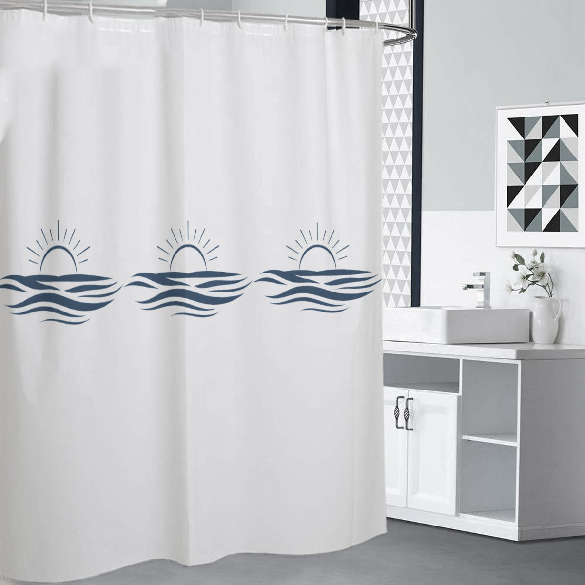 Duschvorhang mit Welle-Motiv – Polyester, 150 g/m²