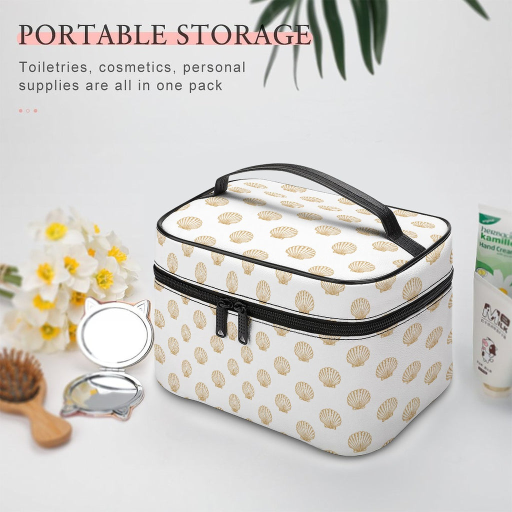 Kosmetiktasche mit Muschel-Motiv – Groß, mit Reißverschluss & Aufhängehaken