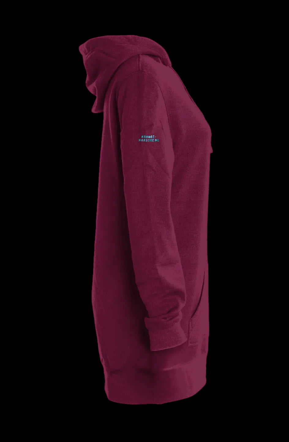 Kapuzenkleid rot Seitenansicht, Logo krabbe-nordsee.de