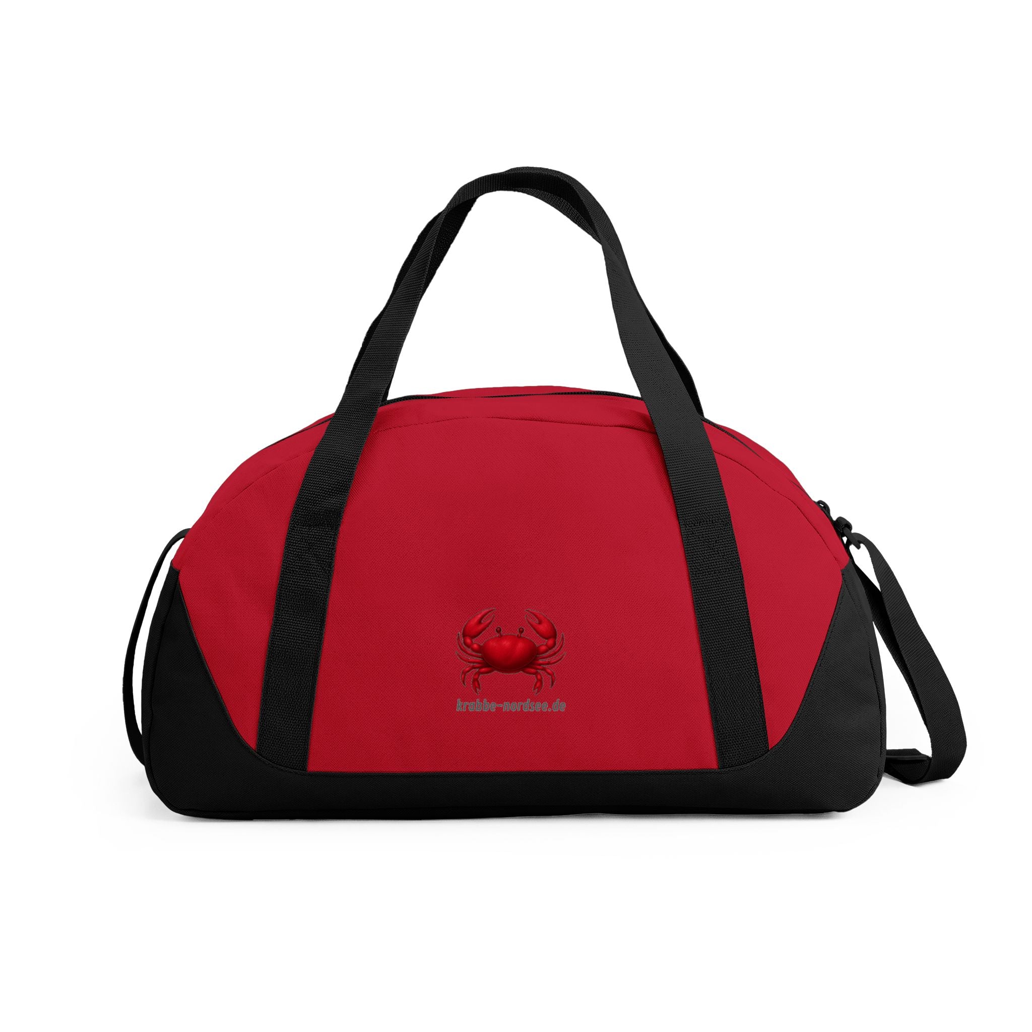 Reisetasche — Küstenkrabbe mit Ozean-Motiv rot, Rückseite mit Logo