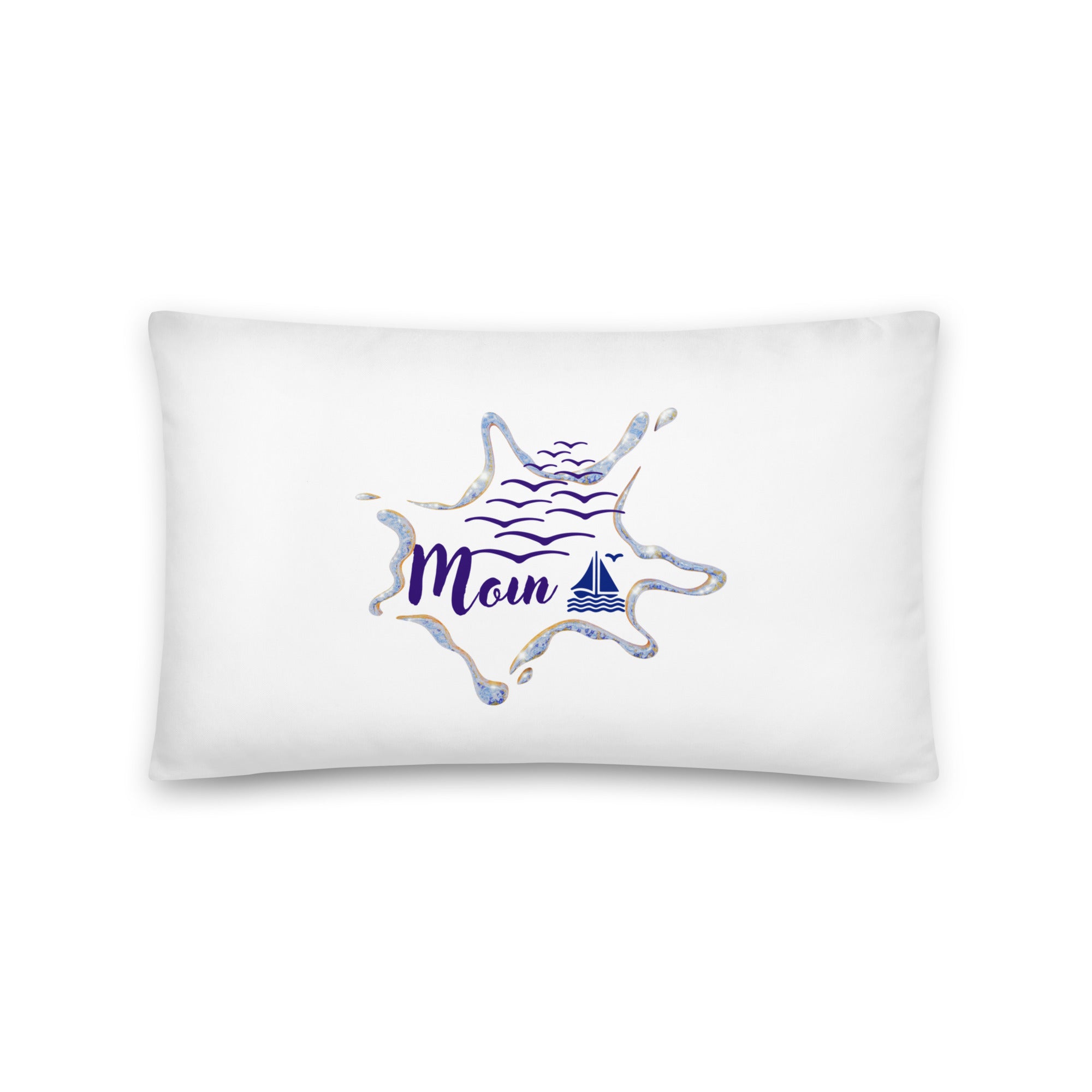 Maritimes Dekokissen  cm in Blau-Weiß mit Segelboot und Möwen