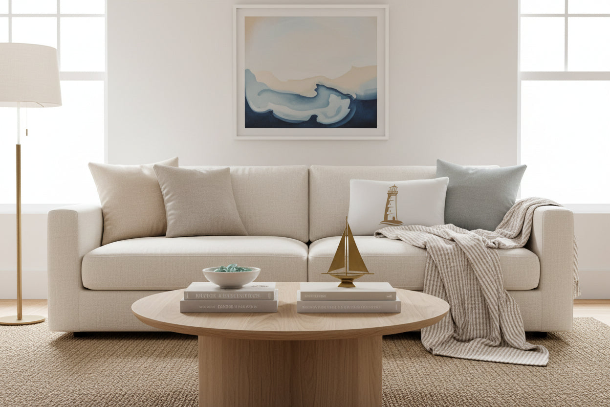 Quadratisches Dekokissen mit Leuchtturm-Print, verdeckter Reißverschluss