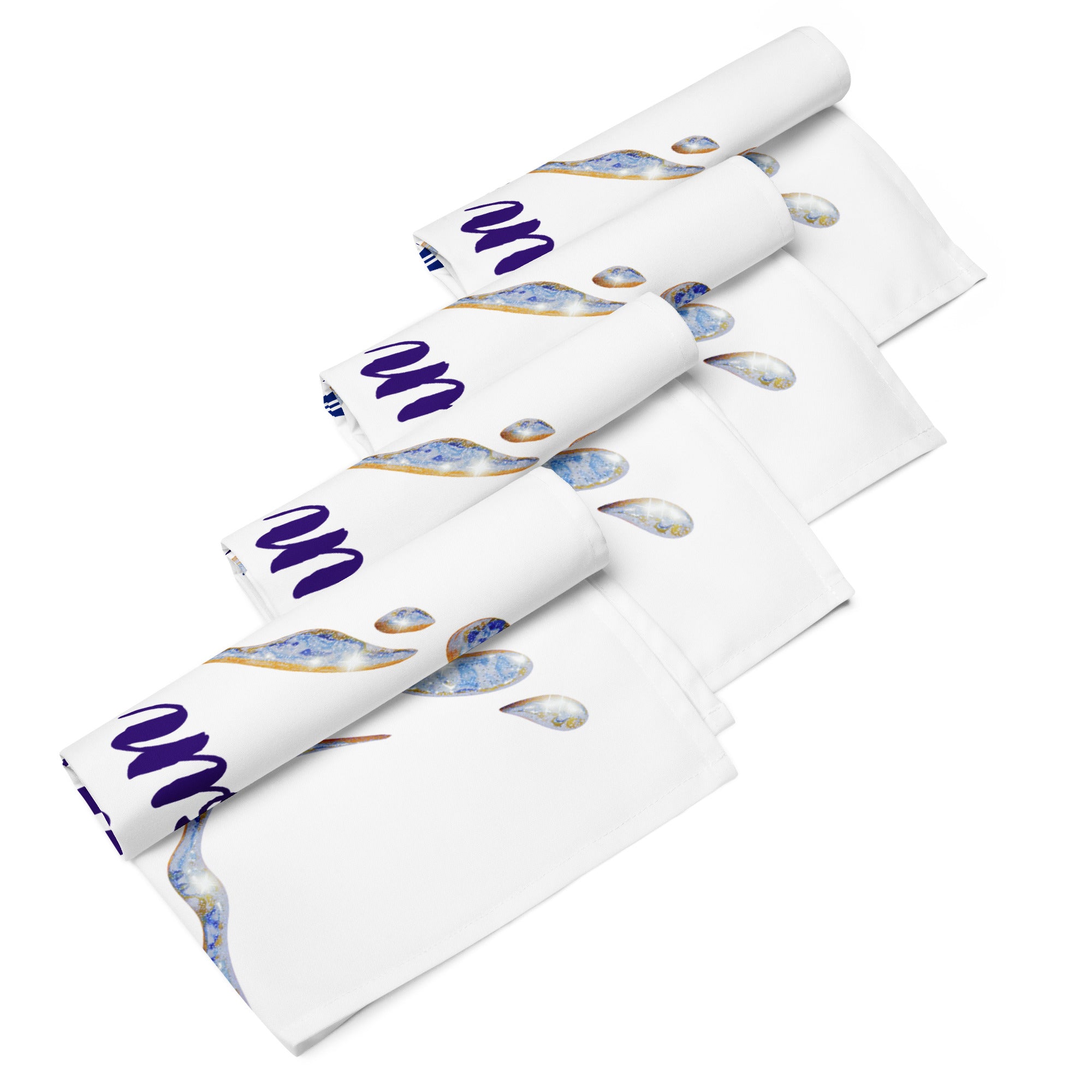 Maritime Stoffservietten 4-er Pack in Blau-Weiß mit Schriftzug Moin