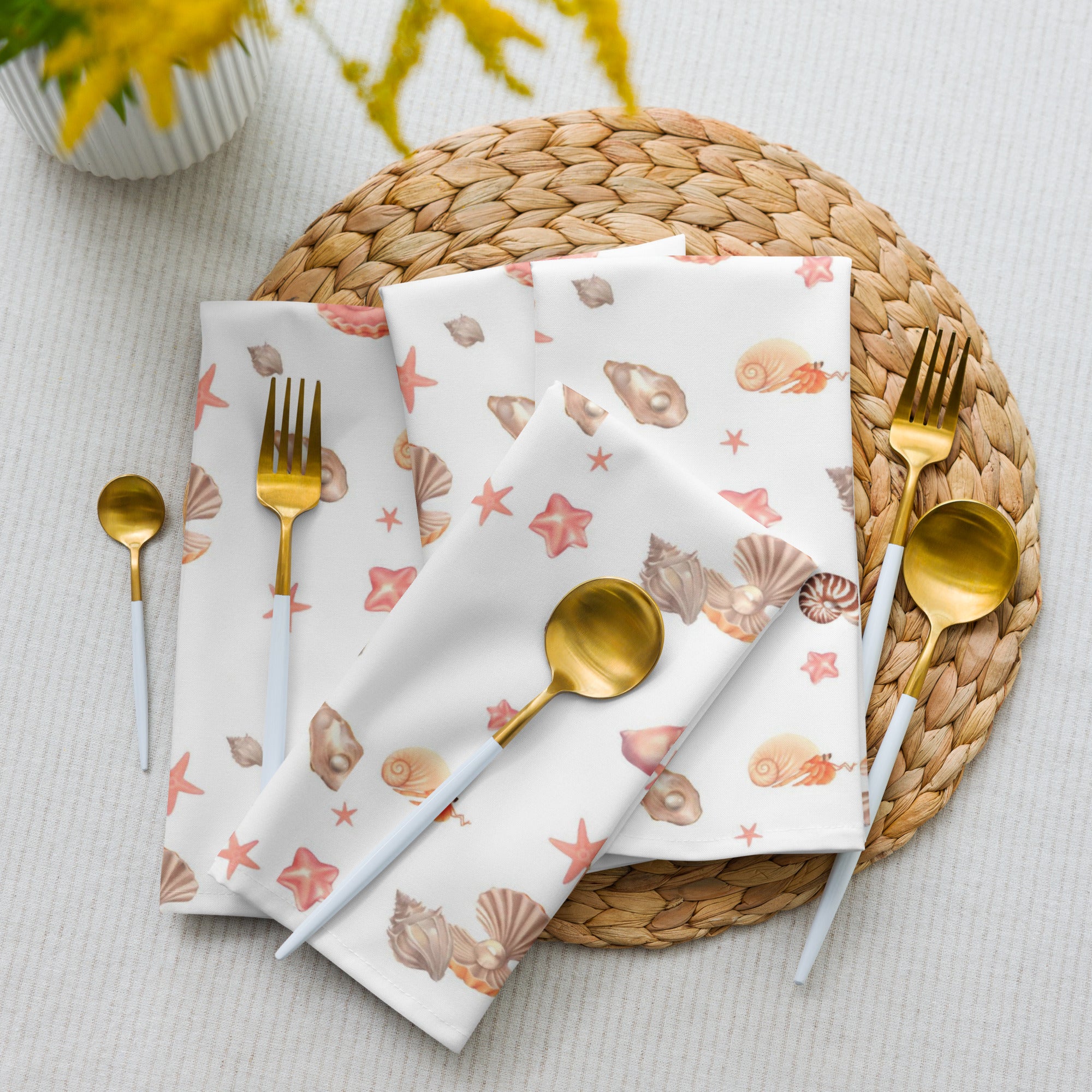 Stoffservietten Muscheldesign Set 4-teilig