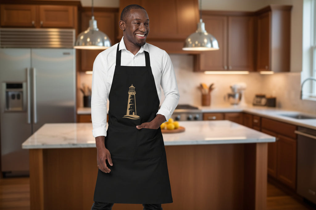 Küchenschürze aus Bio-Baumwolle mit Leuchtturm-Motiv der Nordsee-Serie